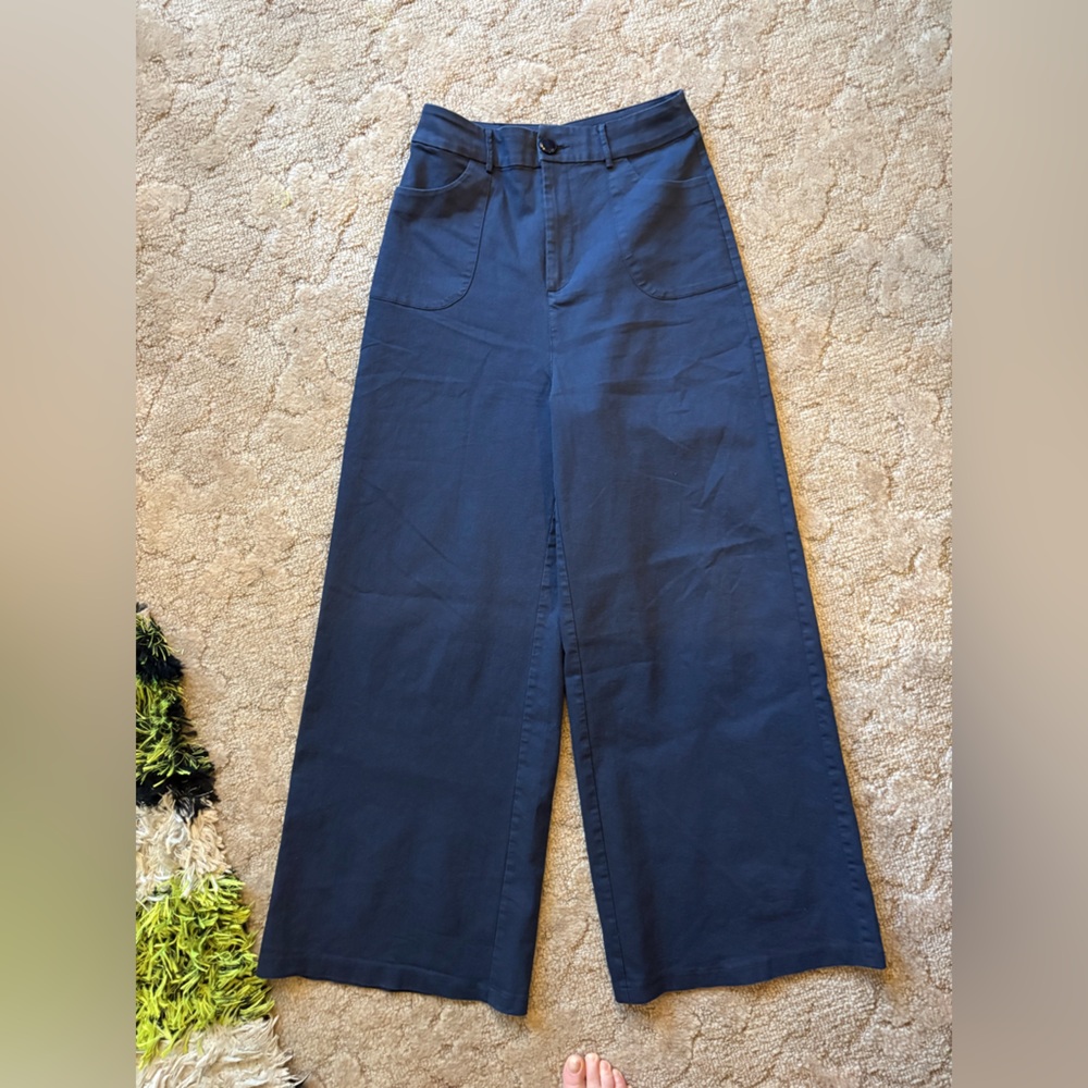 Collectif Navy Blue Wide Leg Trousers